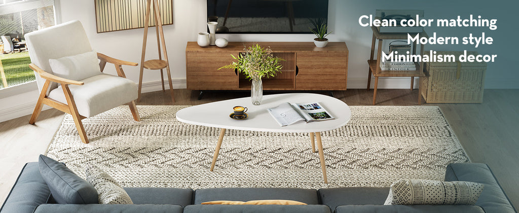 SAYGOER Modern Coffee Table White Oval Coffee Tables for Living Room Simple Center Table for Small Space Home Office Easy Assembly 22.2" D x 42.5" W x 17.1" H, White