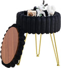 Vanity Stool with Storage, Faux Fur Ottoman Chair with Metal Legs, Round Makeup Vanity Chair for Bedroom or Dressing Table, Modern Small Ottoman Seat (Pink)