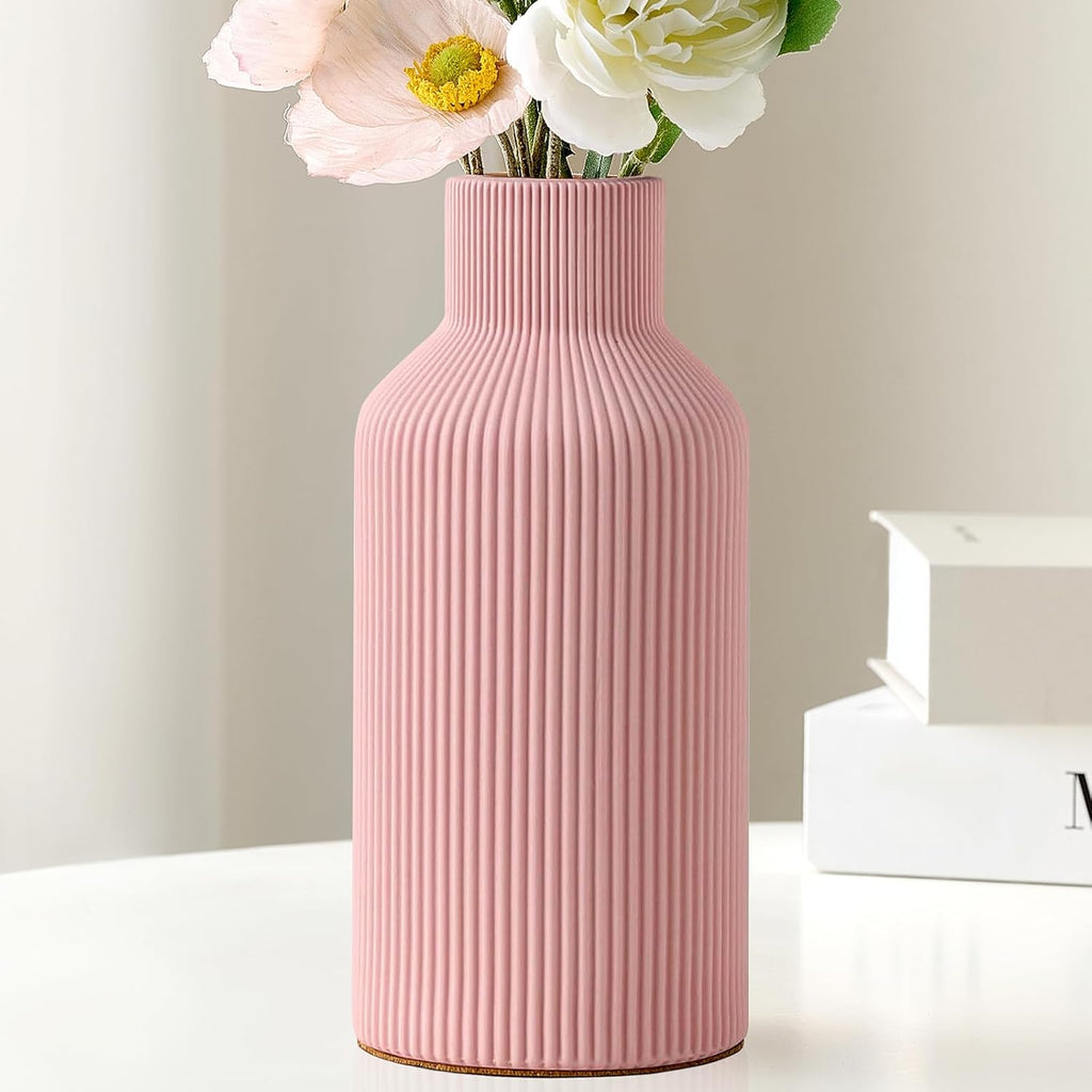 White Ceramic Flower Vase, Minimalist Decor, Modern Home Decorative Vase, Small Pampas Grass Vases For Kitchen, Bedroom, Office, Living Room, Bathroom, Shelf Centerpiece Table Decorations(8 in)