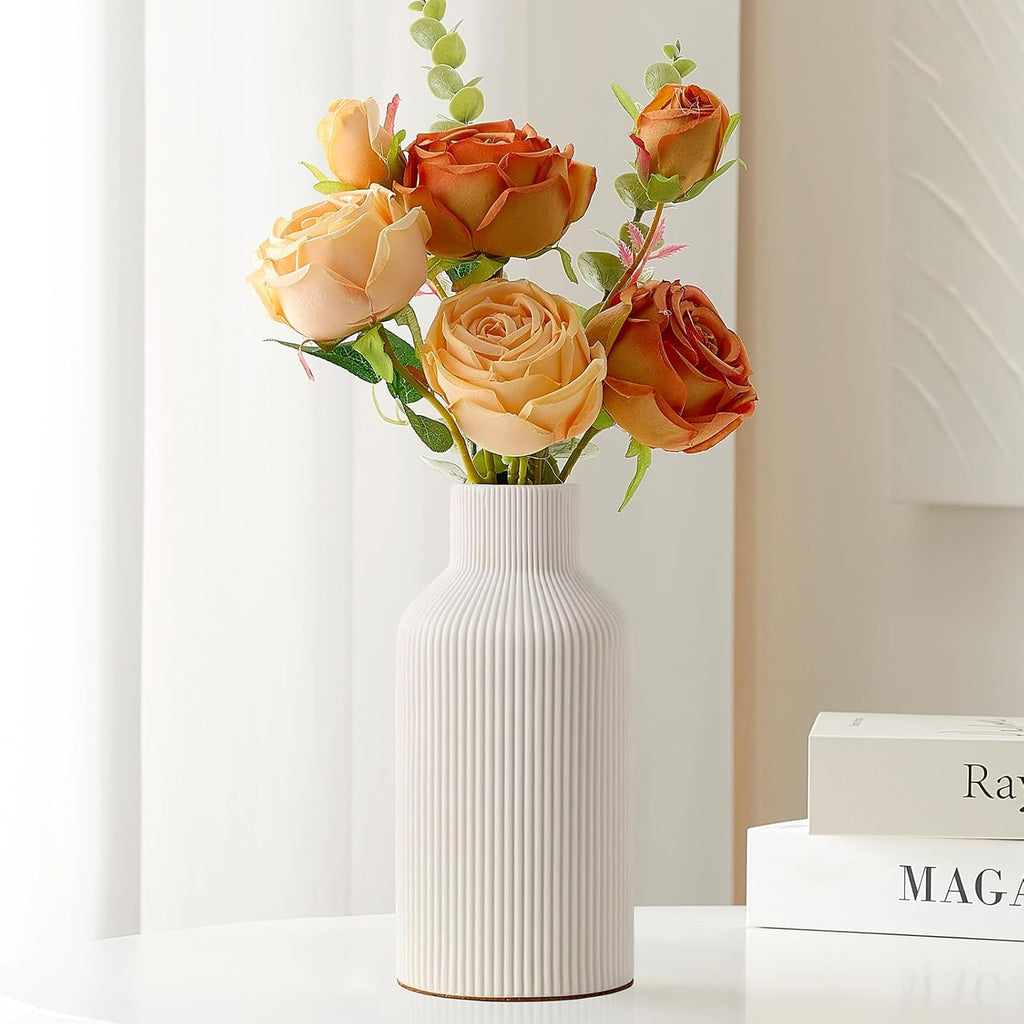 White Ceramic Flower Vase, Minimalist Decor, Modern Home Decorative Vase, Small Pampas Grass Vases For Kitchen, Bedroom, Office, Living Room, Bathroom, Shelf Centerpiece Table Decorations(8 in)