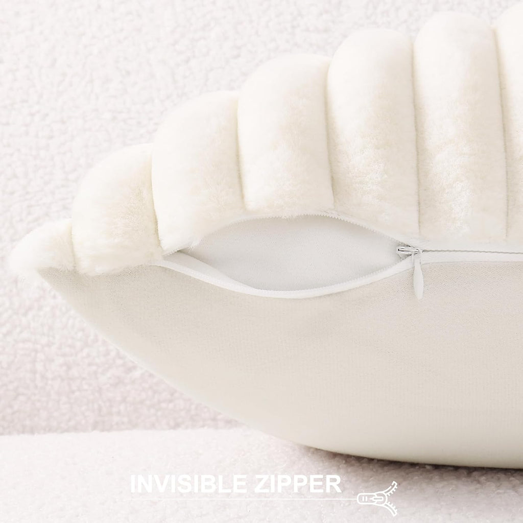 Pallene Faux Fur Plush Throw Pillow Covers 18x18 Set of 2, Luxury Soft Fluffy Striped Decorative Pillow Covers for Sofa, Couch, Living Room, Cream White