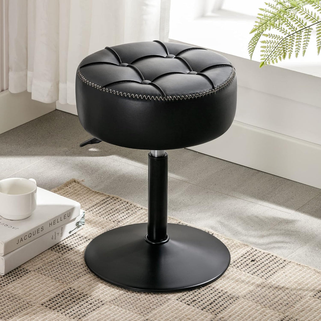 Adjustable Vanity Stool, 360 Swivel Chair for Makeup Room, White Faux Leather Stool for Bathroom & Living Room
