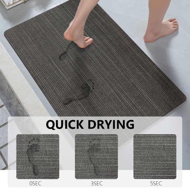Bath Mat Rug, Quick Dry Super Absorbent Bathroom Mat, Non Slip Stain Resistant Bathroom Floor Mat Washable Ultra Thin Bathmat Fit Under Door for Shower Room, Dark Gray Stripe, 3ft x 5ft